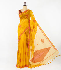 Mustard Woven Synthetic Tussar Saree With Printed Floral Motifs-BL4483