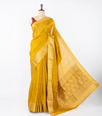 Mustard Woven Synthetic Dola Silk Saree With Floral Motifs In Zari Border-BL4432