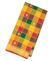 Multi Colour Handloom Kanchipuram 9 Yards Silk Saree With Checks & Buttas-KA12260
