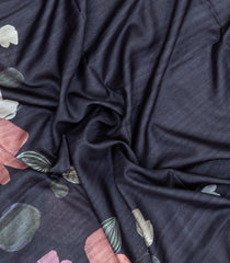Dark Grey Printed Synthetic Tussar Silk Saree With Contrast Border-SY0133