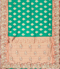 Aquamarine Woven Blended Satin Saree With Embroidered Floral Motifs-BL3801