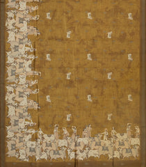 Oil Mustard Printed Synthetic Tussar Saree With Pichwai Motifs-BL5381