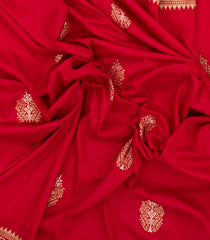 Red Woven Art Dupion Saree With Floral Motifs-BL4930