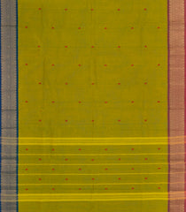 Olive Green Woven Chettinad Cotton Saree With Contrast Border-CN1855