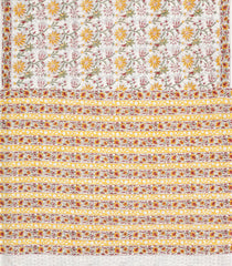 White Printed Jaipur Cotton Saree With Floral Motifs-JC1642