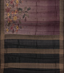 Lilac Woven Tussar Silk Saree With Printed Floral Motifs-TU3085