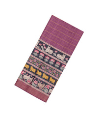 Chestnut Pink Handloom Tussar Silk Saree With Stripes & Printed Motifs-TU3444