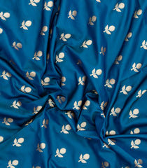 Blue Woven Blended Satin Saree With Floral Zari Buttas-BL6007