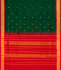 Dark Green Handloom Silk Cotton Saree With Buttas & Contrast Border-SC4498