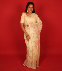 Cream Woven Art Chanderi Silk Saree With Floral Motifs-BL3928