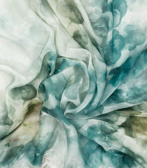 Teal Woven Blended Chiffon Saree With Printed Floral Motifs & Embroidered Selvage-EN1922