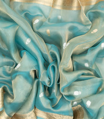 Turquoise Handloom Banarasi Tissue Saree With Floral Buttas-BE1383