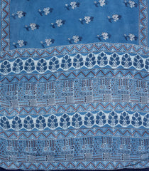 Sky Blue Printed Jaipur Cotton Saree With Floral Motifs-JC1491