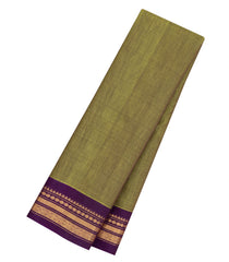 Dark Olive Handloom Gadwal Silk Cotton Saree With Contrast Border -GA0272