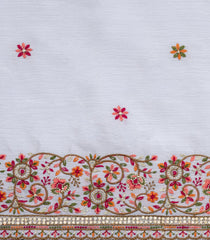 White Woven Synthetic Blended Saree With Embroidered Motifs-EN2041