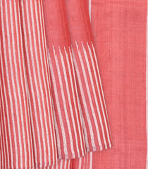 Dark Peach Handloom Tussar Silk Saree With Pin Stripes-Dark Peach