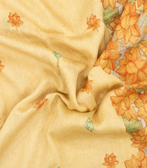 Yellow Woven Linen Saree With Printed Floral Motifs -LI0647