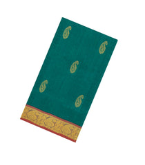 Sea Green Handloom Silk Cotton Saree With Zari Buttas & Contrast Border-SC4666