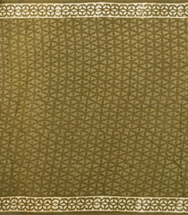 Olive Green Printed Jaipur Cotton Saree With Floral Motifs-JC1513