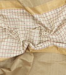Off White Handloom Muppagam Silk Cotton Saree With Checks-SC4348