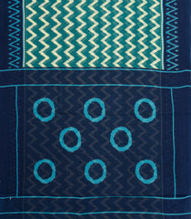 Cyan Printed Jaipur Cotton Saree With Chevron Motifs-JC1902