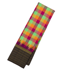 Multi Colour Handloom Korvai Kanchipuram Silk Saree With Checks & Contrast Border-KA13351