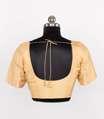Cream Readymade Plain Silk Blouse With Elbow Sleeve-RB5254