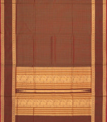 Brown Handloom Silk Cotton Saree With Zari Checks-SC4217