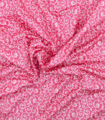 BubbleGum Pink Printed Chanderi Cotton Saree With Floral Motifs-CC1734