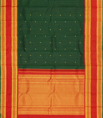 Dark Green Handloom Korvai Kanchipuram Silk Saree With Stripes & Buttas-KA15449