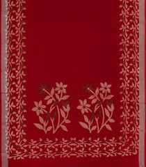Crimson Printed Synthetics Linen Saree With Floral Motifs-BL5236