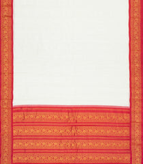 White Handloom Gadwal Cotton Saree With Checks & Contrast Border-GA0349