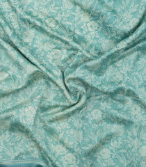 Turquoise Printed Chanderi Cotton Saree With Zari Border-CC1635