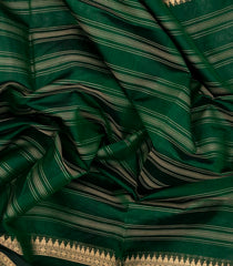 Dark Green Handloom Silk Cotton Saree With Stripes-SC4058