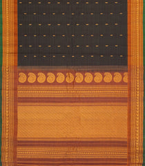 Black Handloom Gadwal Silk Cotton Saree With Stripes & Buttas-GA0330