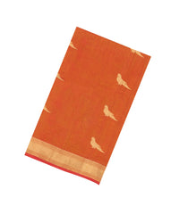 Orange Handloom Silk Cotton Saree With Buttas & Zari Border-SC4814