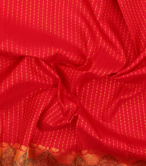 Red Handloom Kanchipuram Silk Saree With Floral Stripes-KA16295