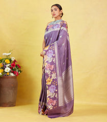 Lilac Handloom Tussar Silk Saree With Printed Border