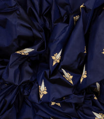 Navy Blue Handloom Banarasi Silk Saree With Floral Buttas