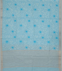 Turquoise Woven Linen Saree With Embroidered Floral Motifs-LI0633