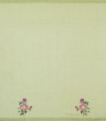 Light Green Woven Linen Saree With Embroidered Tree Motifs-LI0755