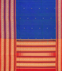 Blue Handloom Silk Cotton Saree With Coin Buttas-SC3957
