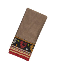 Dark Beige Woven Cotton Saree With Kasuti Hand Embroidery Motifs-EN1756