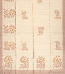 Light Peach Woven Blended Dupion Saree With Embroidered Cow Motifs-BL3849