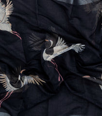 Black Printed Synthetics Linen Saree With Zari Border-BL5330