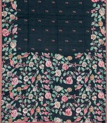 Black Printed Synthetic Tussar Silk Saree With Zari Border-SY0063