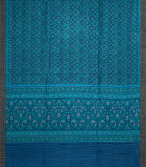 Cyan Printed Pure Silk Saree With Floral Motifs-PS0780