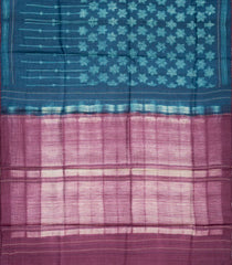 Indigo Handloom Tussar Silk Saree With Printed Tie & Dye Motifs & Contrast Pallu-TU2814
