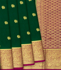 Pink Mysore Silk Saree With Floral Butta & Green Pallu-Pink