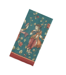 Sea Greeb Printed Tussar Silk Saree With Kalamkari Motifs-TU3641